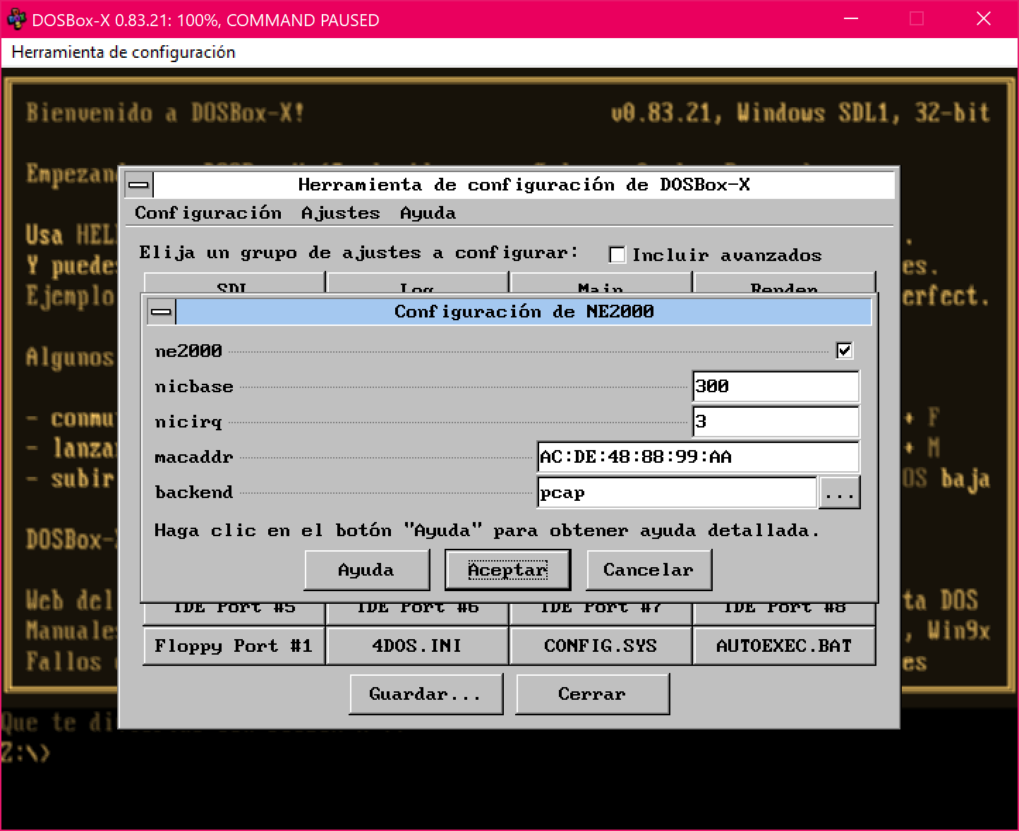 Configuration Tool running in DOSBox-X