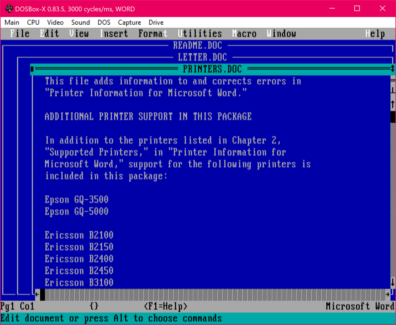 Word for DOS running in DOSBox-X