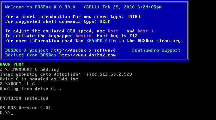 MS-DOS 4.01 Boot HDD to DOS prompt