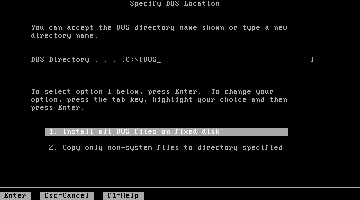 MS-DOS 4.01 Specify DOS Location
