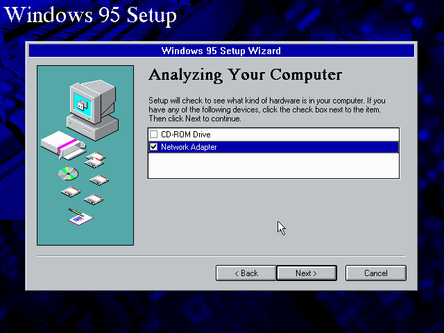 Windows 95 SETUP.EXE Network Adapter