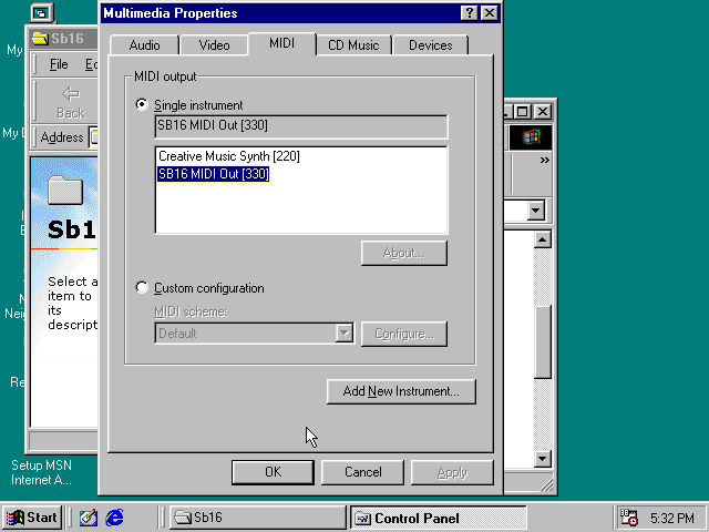Windows 98 MIDI setup