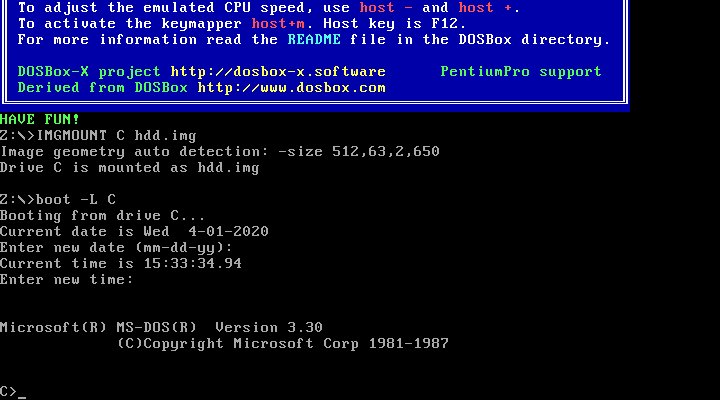 MS-DOS 3.3 Boot from HDD