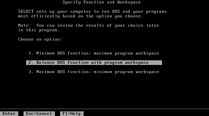 MS-DOS 4.01 Specify Function and Workspace