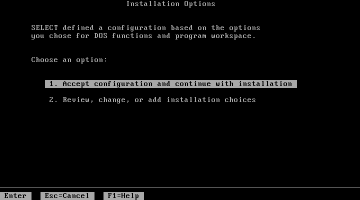 MS-DOS 4.01 Installation Options
