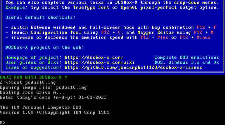 Booting IBM PC DOS 1.00