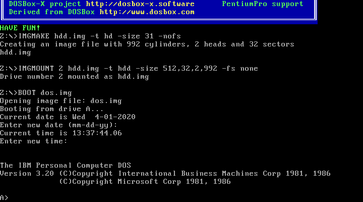 Booting PC DOS 3.2 from diskette