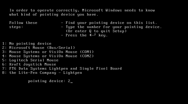 Windows 1.01 SETUP MOUSE