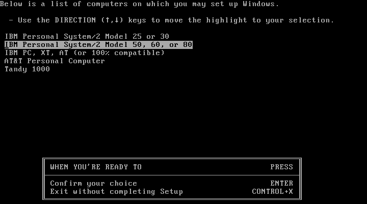 Windows 2.03 SETUP machine type