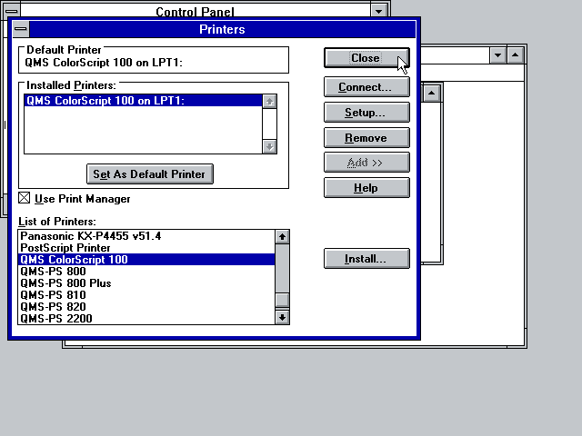 Windows 3.11 PostScript Printer setup