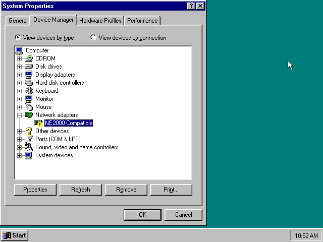 Windows 95 Device Manager - Select NE2000