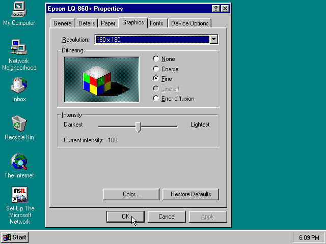 Windows 95 - Epson Graphics Properties