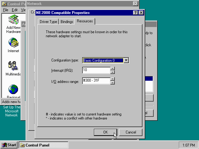 Windows 95 - Network settings