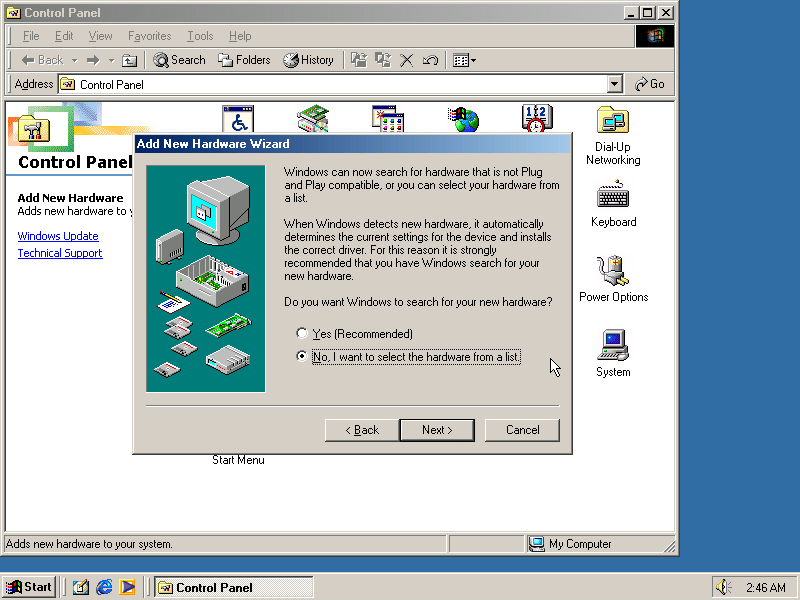 Windows ME Add Net Hardware