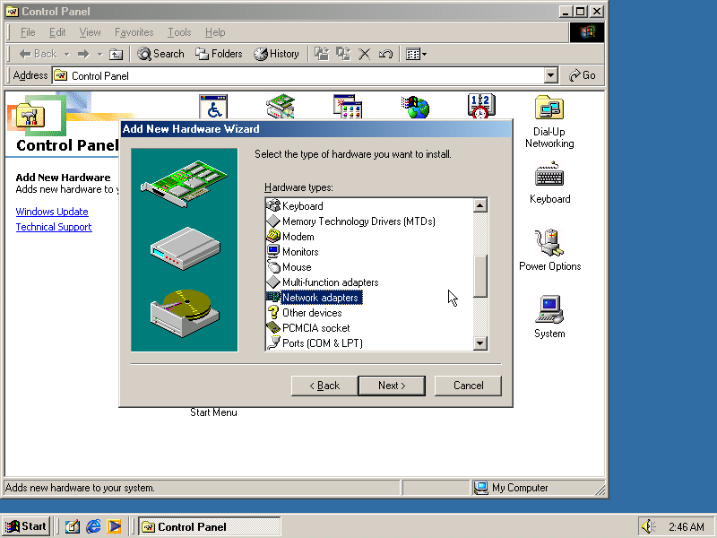 Windows ME Add Net Hardware