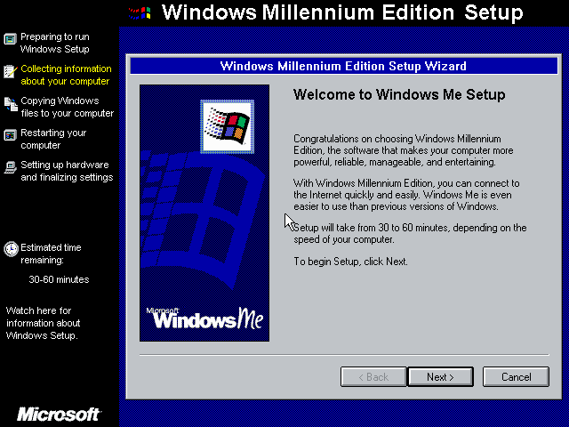 Windows ME SETUP.EXE Welcome